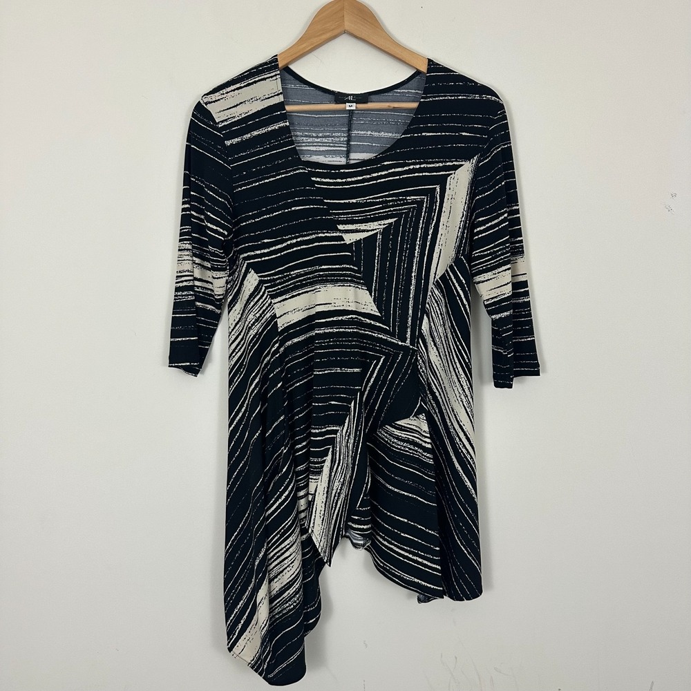 Andria Lieu True VTG USA Mini Dress Black White Abstract Asymmetrical Hem M